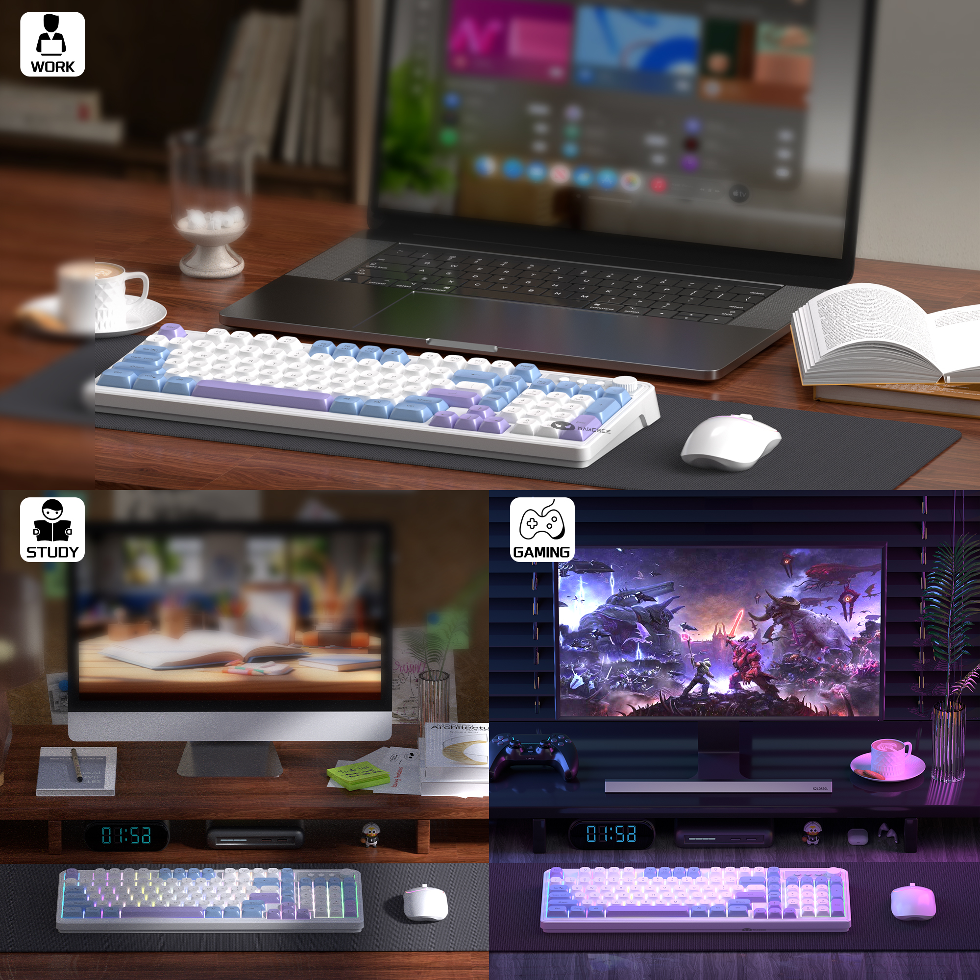 MageGee Wireless Gaming Keyboa - Tradescantia Purple ulasan dan harga